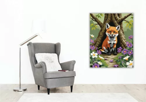 Kíváncsi rókakölyök - számfestő készlet - Számfestő.hu - 40×50cm - Keretre feszítve