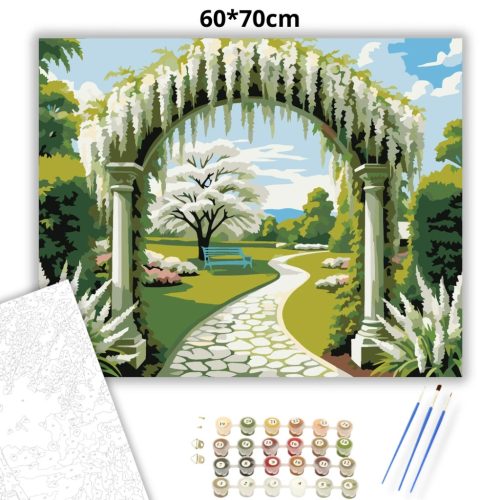 Tavaszi kerti boltív - számfestő készlet - Számfestő.hu - 60×70cm - Keretre feszítve