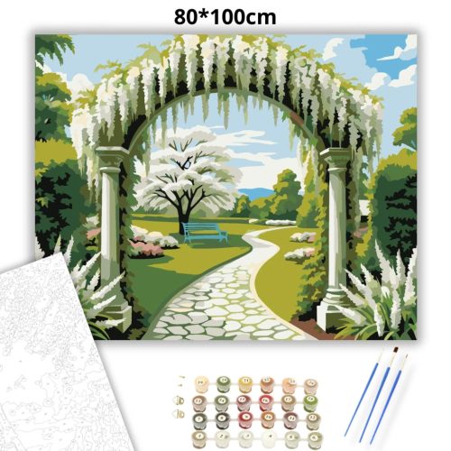 Tavaszi kerti boltív - számfestő készlet - Számfestő.hu - 80×100cm - Keret nélkül