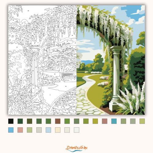 Tavaszi kerti boltív - számfestő készlet - Számfestő.hu - 80×100cm - Keretre feszítve