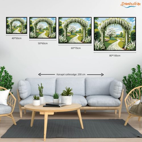 Tavaszi kerti boltív - számfestő készlet - Számfestő.hu - 80×100cm - Keretre feszítve