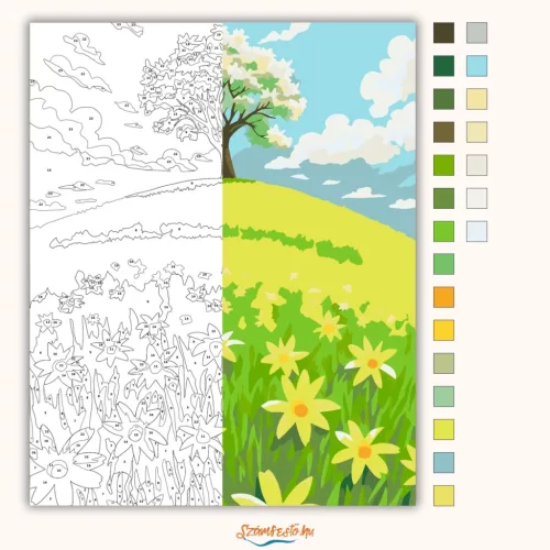 Napfényes dombtető - számfestő készlet - Számfestő.hu - 60×70cm - Keretre feszítve