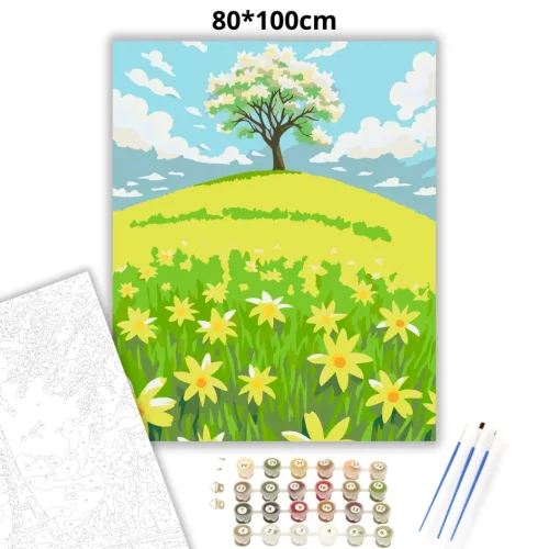 Napfényes dombtető - számfestő készlet - Számfestő.hu - 80×100cm - Keretre feszítve