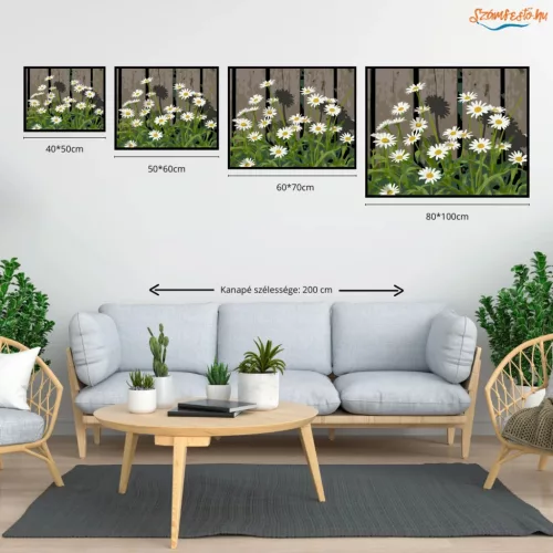 Margaréták a kerítésnél - számfestő készlet - Számfestő.hu - 80×100cm - Keretre feszítve