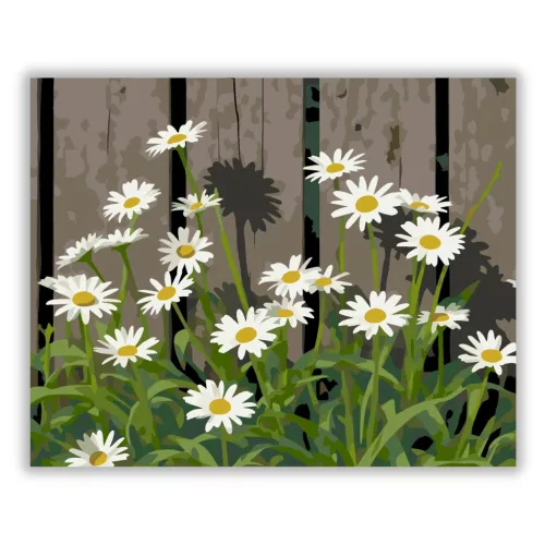 Margaréták a kerítésnél - számfestő készlet - Számfestő.hu - 40×50cm - Keret nélkül