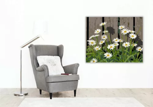 Margaréták a kerítésnél - számfestő készlet - Számfestő.hu - 40×50cm - Keret nélkül