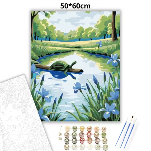 Teknős pihenő - számfestő készlet - Számfestő.hu - 50×60cm - Keretre feszítve