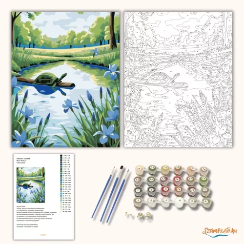 Teknős pihenő - számfestő készlet - Számfestő.hu - 50×60cm - Keret nélkül