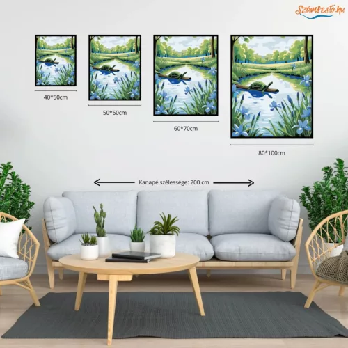 Teknős pihenő - számfestő készlet - Számfestő.hu - 50×60cm - Keretre feszítve