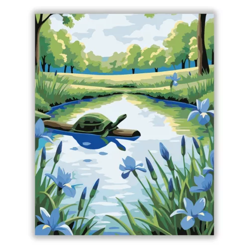 Teknős pihenő - számfestő készlet - Számfestő.hu - 60×70cm - Keretre feszítve