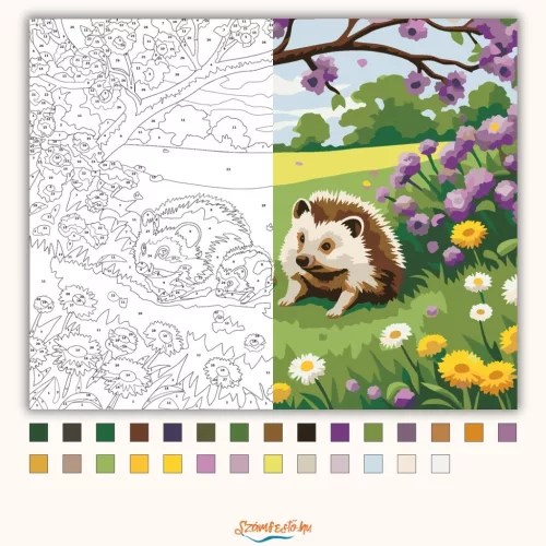 Tavaszi süncsalád - számfestő készlet - Számfestő.hu - 60×70cm - Keretre feszítve