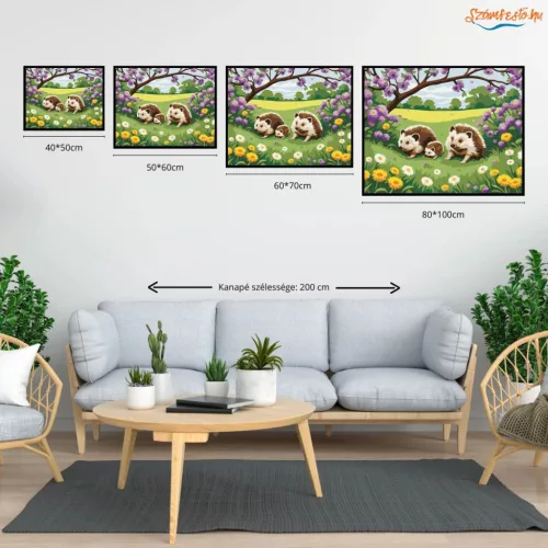 Tavaszi süncsalád - számfestő készlet - Számfestő.hu - 60×70cm - Keret nélkül