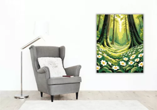 Napsütötte margarétás erdő - számfestő készlet - Számfestő.hu - 40×50cm - Keret nélkül