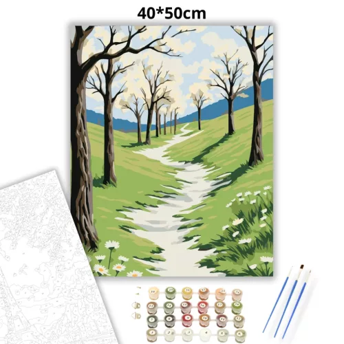 Virágzó gyümölcsfák - számfestő készlet - Számfestő.hu - 40×50cm - Keretre feszítve