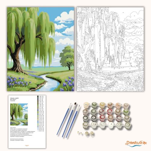 Tavaszi fűzfa - számfestő készlet - Számfestő.hu - 50×60cm - Keretre feszítve