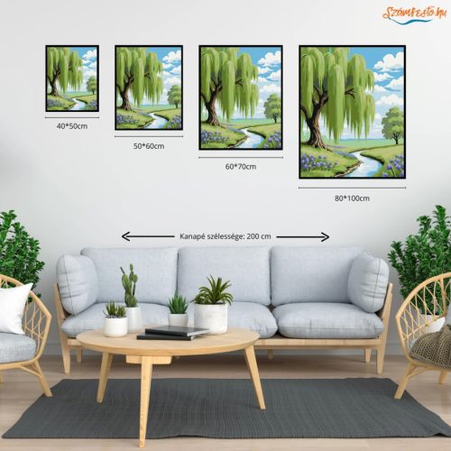 Tavaszi fűzfa - számfestő készlet - Számfestő.hu - 50×60cm - Keretre feszítve