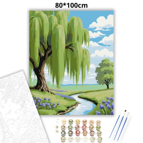 Tavaszi fűzfa - számfestő készlet - Számfestő.hu - 80×100cm - Keret nélkül