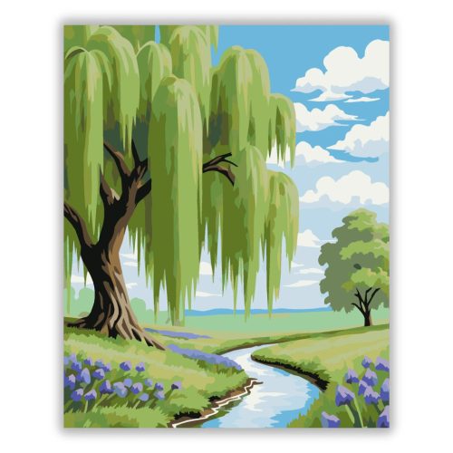 Tavaszi fűzfa - számfestő készlet - Számfestő.hu - 80×100cm - Keretre feszítve