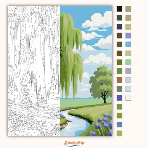 Tavaszi fűzfa - számfestő készlet - Számfestő.hu - 40×50cm - Keretre feszítve