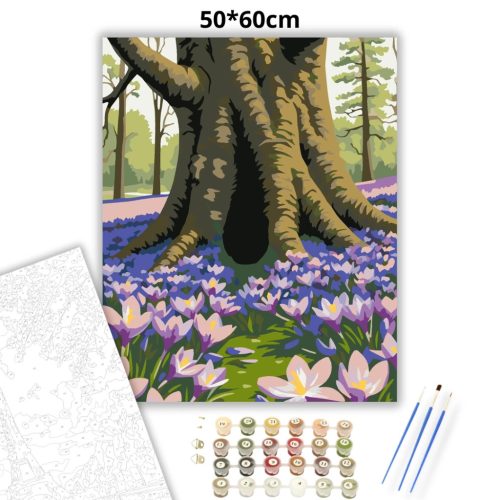 Krókuszok a tölgyfa alatt - számfestő készlet - Számfestő.hu - 50×60cm - Keretre feszítve