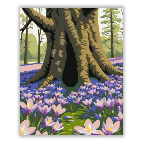 Krókuszok a tölgyfa alatt - számfestő készlet - Számfestő.hu - 50×60cm - Keretre feszítve