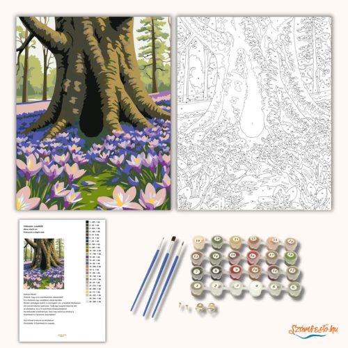 Krókuszok a tölgyfa alatt - számfestő készlet - Számfestő.hu - 40×50cm - Keretre feszítve