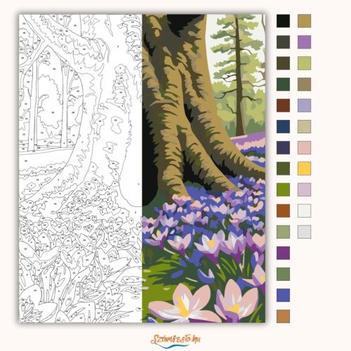 Krókuszok a tölgyfa alatt - számfestő készlet - Számfestő.hu - 40×50cm - Keretre feszítve