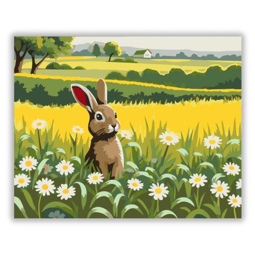 Éber nyuszi a réten - számfestő készlet - Számfestő.hu - 80×100cm - Keretre feszítve