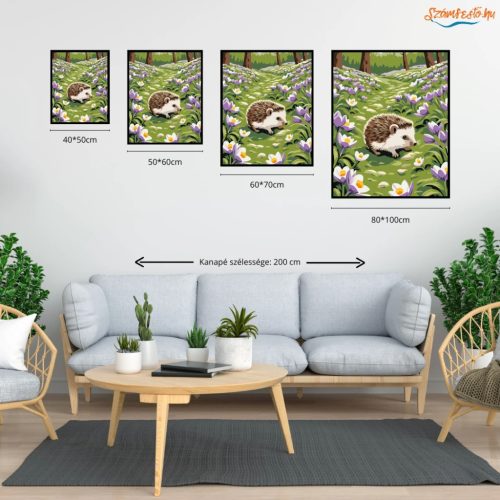 Tavaszi sünike - számfestő készlet - Számfestő.hu - 40×50cm - Keret nélkül