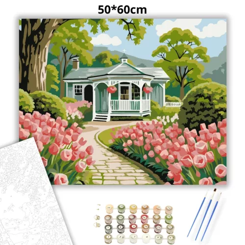 Tulipános kiskert - számfestő készlet - Számfestő.hu - 50×60cm - Keret nélkül