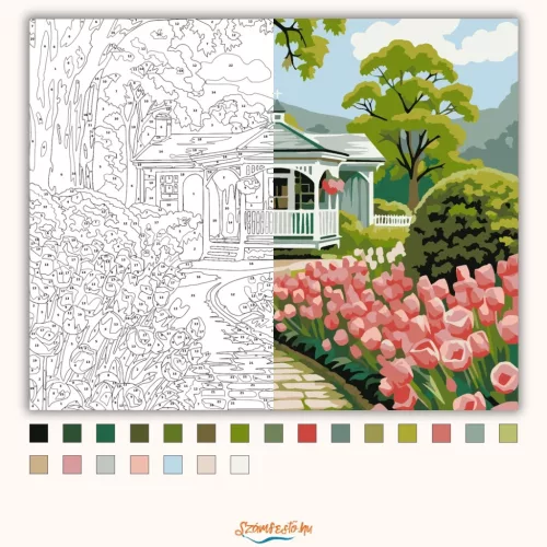 Tulipános kiskert - számfestő készlet - Számfestő.hu - 50×60cm - Keret nélkül