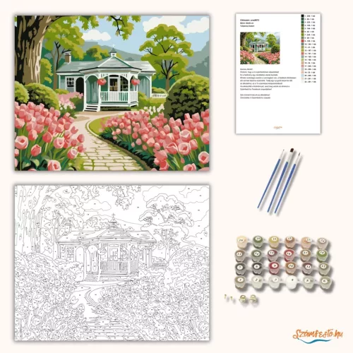 Tulipános kiskert - számfestő készlet - Számfestő.hu - 60×70cm - Keretre feszítve