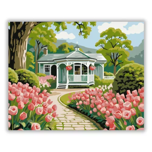 Tulipános kiskert - számfestő készlet - Számfestő.hu - 60×70cm - Keretre feszítve