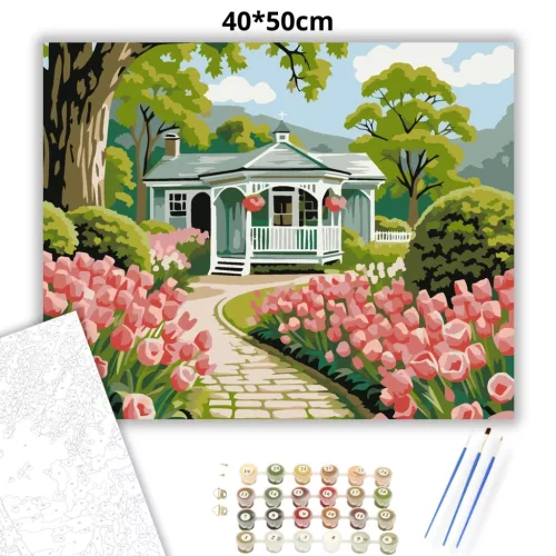 Tulipános kiskert - számfestő készlet - Számfestő.hu - 40×50cm - Keret nélkül