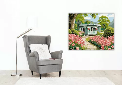 Tulipános kiskert - számfestő készlet - Számfestő.hu - 40×50cm - Keret nélkül