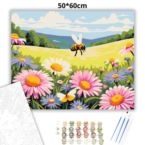 Derűs poszméh a réten - számfestő készlet - Számfestő.hu - 50×60cm - Keret nélkül