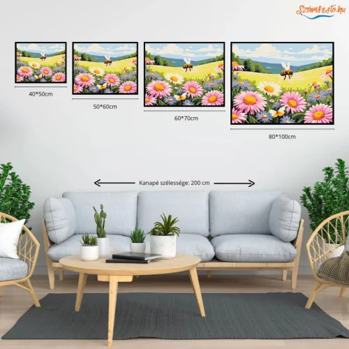Derűs poszméh a réten - számfestő készlet - Számfestő.hu - 50×60cm - Keretre feszítve