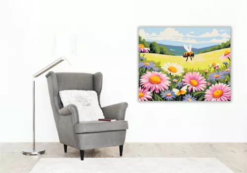 Derűs poszméh a réten - számfestő készlet - Számfestő.hu - 50×60cm - Keretre feszítve