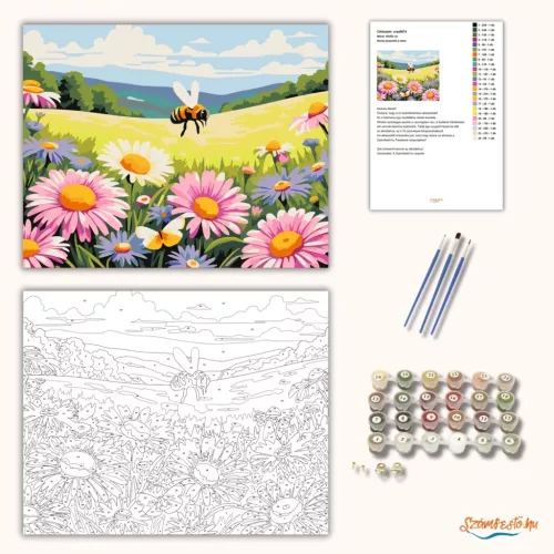 Derűs poszméh a réten - számfestő készlet - Számfestő.hu - 60×70cm - Keretre feszítve