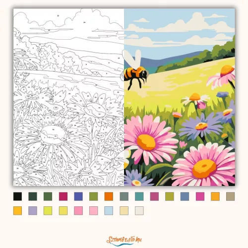 Derűs poszméh a réten - számfestő készlet - Számfestő.hu - 60×70cm - Keretre feszítve