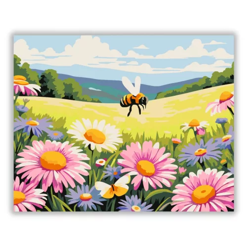 Derűs poszméh a réten - számfestő készlet - Számfestő.hu - 60×70cm - Keretre feszítve