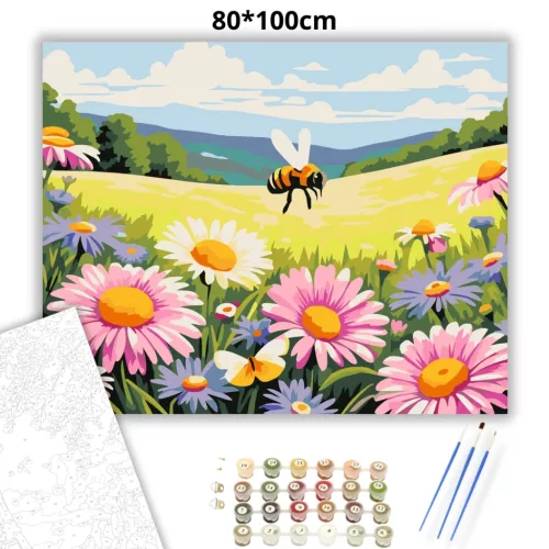 Derűs poszméh a réten - számfestő készlet - Számfestő.hu - 80×100cm - Keret nélkül