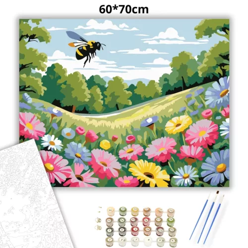 Tavaszi vadvirágmező - számfestő készlet - Számfestő.hu - 60×70cm - Keretre feszítve