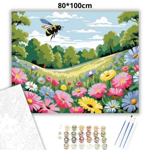 Tavaszi vadvirágmező - számfestő készlet - Számfestő.hu - 80×100cm - Keret nélkül