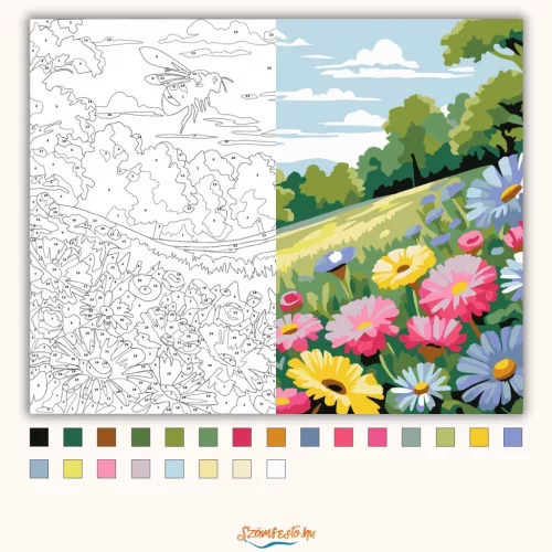 Tavaszi vadvirágmező - számfestő készlet - Számfestő.hu - 80×100cm - Keretre feszítve