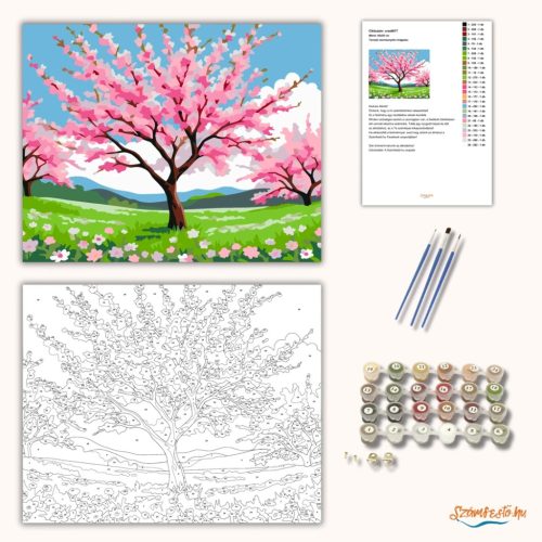 Tavaszi cseresznyefa virágzása - számfestő készlet - Számfestő.hu - 50×60cm - Keret nélkül