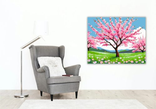Tavaszi cseresznyefa virágzása - számfestő készlet - Számfestő.hu - 50×60cm - Keretre feszítve