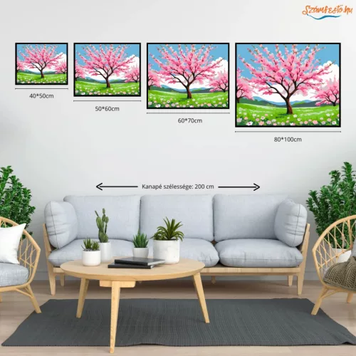 Tavaszi cseresznyefa virágzása - számfestő készlet - Számfestő.hu - 80×100cm - Keret nélkül