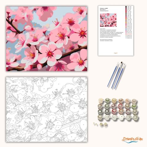 Cseresznyevirág szirmai - számfestő készlet - Számfestő.hu - 80×100cm - Keret nélkül