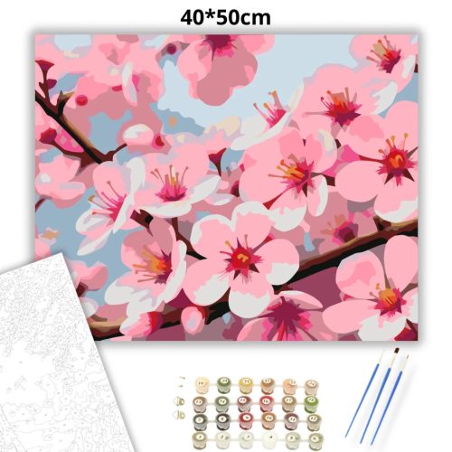 Cseresznyevirág szirmai - számfestő készlet - Számfestő.hu - 40×50cm - Keretre feszítve